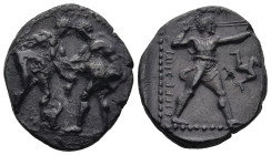 PAMPHYLIA. Aspendos. (Circa 380-325 BC)
AR Stater (21,2mm 10,58g)
Obv: Two nude wrestlers, standing and grappling with each other
Rev: ΕΣΤFΕΔΙΙΥΣ. ...