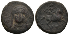CARIA. Bargylia. (1st century BC).
AE Bronze (19,6mm 5,69g)
Obv: Veiled and draped bust of Artemis facing.
Rev: BAPΓYΛIHTΩN.Bellerophon on Pegasos ...