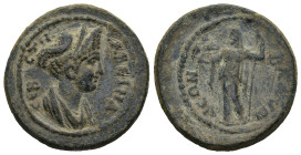 LYDIA. Blaundus. Sabina , Augusta (AD 128-136/7)
AE Bronze (22,1mm 5,4g)
Obv: CABEINA CEBACTH. Draped bust of Sabina to right, wearing stephane.
Re...