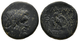 LYDIA. Blaundos.(2nd-1st century BC). Apollonios, son of Theogenes, magistrate
AE Bronze (20,4mm 7,3g)
Obv : Laureate head of Zeus right.
Rev: BΛAY...