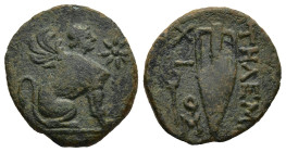 ISLANDS off IONIA. Chios. (2nd-1st centuries BC). Telem-; magistrate
AE Bronze (17,7mm 2,9g)
Obv: Sphinx seated right, raising forepaw; star to righ...