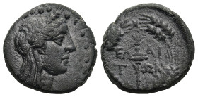 AEOLIS. Elaia. (Circa 2nd-1st century BC)
AE Bronze (17,4mm 3,19g)
Obv: Head of Demeter right, wearing grain wreath.
Rev: ΕΛΑΙΤΩΝ.Torch within grai...