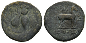 IONIA. Ephesos. (Circa 202-133 BC)
AE Bronze (19,2mm 3,4g)
Obv: Ε - Φ. Bee within wreath.
Rev: Stag standing right; in background, palm tree; in ri...