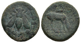 IONIA. Ephesos. (Circa 190-150 BC)
AE Bronze (18,3mm 4,68g)
Obv: E-Φ Bee.
Rev: Stag grazing to right; quiver above, magistrate name in exergue
SNG...