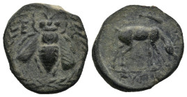 IONIA. Ephesos. (Circa 190-150 BC)
AE Bronze (17,9mm 3,48g)
Obv: E-Φ Bee.
Rev: Stag grazing to right; quiver above, magistrate name in exergue
SNG...