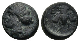 IONIA. Ephesos. (Circa 375-325 BC)
AE Bronze (11,3mm 1,3g)
Obv: Female head left, wearing mural-crown.
Rev: E - Φ. Bee.
SNG von Aulock 1839; SNG C...