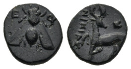IONIA. Ephesos. (Circa 295-280 BC). Nikias , magistrate
AE Bronze (14.3mm 2.64g)
Obv: Ε – Φ. Bee.
Rev: NIKIAΣ. Stag kneeling to left, head right; a...