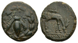 IONIA. Ephesos. (Circa 190-150 BC)
AE Bronze (15,8mm 2.87g)
Obv: E-Φ. Bee.
Rev: Stag grazing to right; quiver above, magistrate name in exergue
SN...