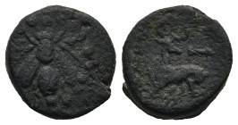 IONIA. Ephesos. (Circa 320-300 BC).
AE Bronze (12,4mm 2,22g)
Obv: Ε - Φ. Bee.
Rev: Stag kneeling left, head reverted; quiver above.
SNG Copenhagen...