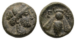 IONIA. Ephesos. (Circa 375-325 BC)
AE Bronze (9,5mm 1,3g)
Obv: Female head left, wearing mural-crown.
Rev: E - Φ. Bee.
SNG von Aulock 1839 (head l...