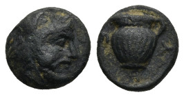 IONIA. Erythrai. (Circa 400-375 BC).
AE Bronze (9mm 0,94g)
Obv: Head of Herakles to right, wearing lion skin headdress
Rev: Single-handled vase
Ki...