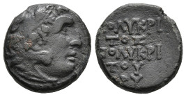 IONIA. Erythrai. (Circa 3rd Century BC). Polykritos son of Polykritos, magistrate
AE Bronze (mm 3,5g)12,9mm 1,8g)
Obv: Head of Herakles left, wearin...