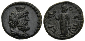 PHRYGIA. Hierapolis. Severan Era (AD 193-235)
AE Bronze (19,8mm 5,3g)
Obv: Draped bust of Serapis right, wearing polos.
Rev: IEΡAΠOΛEITΩN. Isis sta...
