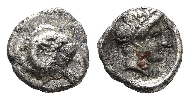 CARIA. Kasolaba. (4th century BC)
AR Hemiobol (7,1mm 0,36g)
Obv: Head of ram r...