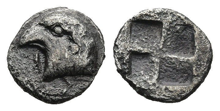 AEOLIS. Kyme. (Circa 480-450 BC).
AR Hemiobol (7,7mm 0,43g)
Obv: KY. Head of e...