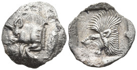 MYSIA. Kyzikos. (Circa 450-400 BC)
AR Obol (13,2mm 0,77g)
Obv: Forepart of boar left, with E (retrograde) on shoulder; to right, tunny upward.
Rev:...