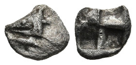 MYSIA. Kyzikos. (Circa 600-550 BC).
AR Hemiobol (6,6mm 0,33g)
Obv: Tunny head left, tunny fish below
Rev: Quadripartite incuse square.
SNG France ...