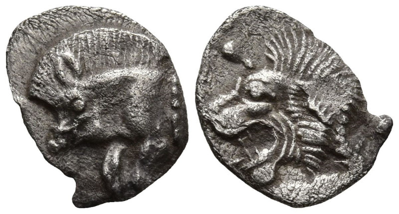 MYSIA. Kyzikos. (Circa 450-400 BC).
AR Hemiobol (9,4mm 0,32g)
Obv: Forepart of...