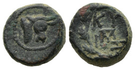 MYSIA. Kyzikos. (2nd-1st centuries BC)
AE Bronze (13,2mm 3,3g)
Obv: Head of bull right
Rev: KY / ZI and monogram within oak-wreath
BMC 154-155