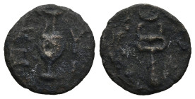 MYSIA. Kyzikos. Semi-autonomous (100-150 AD)
AE Bronze (14,1mm 1,3g)
Obv: K-Y Z-I in two lines to left and right of oinochoe
Rev: Caduceus within w...