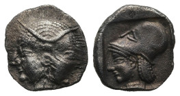 MYSIA. Lampsakos. (Circa 500-450 BC).
AR Diobol (10,4mm 1,23g)
Obv: Female janiform head.
Rev: Helmeted head of Athena left within incuse square.
...