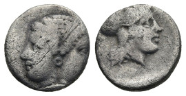 MYSIA. Lampsakos. (Circa 390-330 BC).
AR Diobol (11,3mm 1,2g)
Obv: Janiform female head,with circular earring
Rev: Head of Athena to right, wearing...