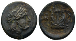 MYSIA. Lampsakos. (Circa 2nd-1st century BC)
AE Bronze (19,6mm 4,07g)
Obv: Laureate head of Apollo to right.
Rev: ΛΑΜ. Lyre; in field to left, fore...