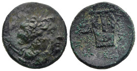 MYSIA. Lampsakos. (2nd-1st century BC)
AE Bronze (20,6mm 7g)
Obv: Laureate head of Apollo to right.
Rev: ΛΑΜ Lyre; in field to left, forepart of Pe...