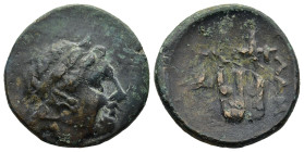 MYSIA. Lampsakos. (Circa 2nd-1st century BC)
AE Bronze (20,9mm 4,9g)
Obv: Laureate head of Apollo to right.
Rev: ΛΑΜ. Lyre; in field to left, forep...