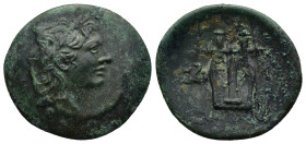 MYSIA. Lampsakos. (2nd-1st century BC)
AE Bronze (22,4mm 2,9g)
Obv: Laureate head of Apollo to right.
Rev: ΛΑΜ Lyre; in field to left, forepart of ...