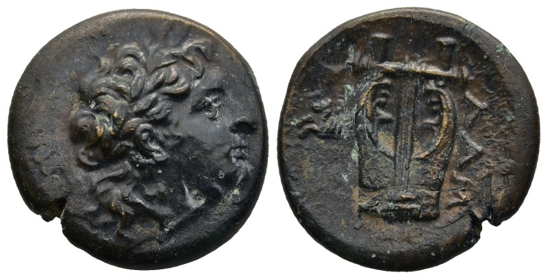 MYSIA. Lampsakos. (Circa 2nd-1st century BC)
AE Bronze (20,2mm 5,4g)
Obv: Laur...