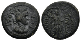 PHRYGIA. Laodicea ad Lycum. Nero (AD 54-68). Iulia Zenonis, magistrate
AE Bronze (17,8mm 4,72g)
Obv: ΛΑΟΔΙΚΗΑ. Turreted bust of Tyche of Laodicea
R...