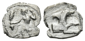 LYCAONIA. Laranda. (Circa 324/3 BC)
AR Obol (10,8mm 0,54g)
Obv: Baaltars seated left, holding grain ear and grape bunch in his right hand and scepte...