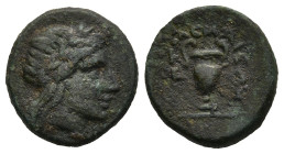 TROAS. Larissa-Ptolemais. (3rd century BC)
AE Bronze (13,6mm 2,3g)
Obv: Laureate head of Apollo right.
Rev: ΠΤΟΛΕΜΑΙΕΩΝ. Amphora.
SNG von Aulock 2...