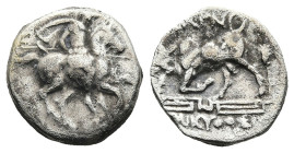 IONIA. Magnesia ad Maeandrum. (Circa 350-325 BC). Skythos, magistrate
AR Hemidrachm (12,2mm 1,4g)
Obv: Warrior, holding lance, on horse rearing righ...