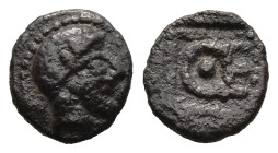 IONIA. Magnesia ad Maeandrum. Themistokles (circa 465-459 BC)
AR Hemiobol (7,5mm 0,44g)
Obv: Bearded male head to right (Hephaistos?), wearing a lau...
