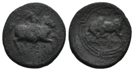 IONIA. Magnesia ad Maeandrum. (Circa 350-200 BC)
AE Bronze (16,4mm 2,62g)
Obv: Galloping warrior on horseback right, attacking with spear.
Rev: Hum...