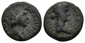 LYDIA. Magnesia ad Sipylum. Livia, Augusta (AD 14-29)
AE Bronze (16,7mm 3,16g)
Obv: ΘΕΟΝ ϹΥΝΚΛΗΤΟΝ. Draped bust of Senate, right
Rev: Draped bust o...
