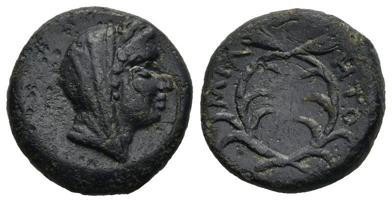 MYSIA. Miletopolis. (4th-3rd century BC)
AE Bronze (16,2mm 4,45g)
Obv: Veiled ...