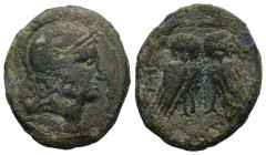 MYSIA. Miletopolis. (2nd-1st century BC)
AE Bronze (19,9mm 5,9g)
Obv: Head of Athena to right, wearing crested Attic helmet.
Rev: Two owls standing...