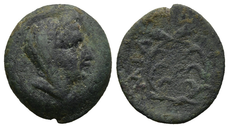 MYSIA. Miletopolis. (4th-3rd century BC)
AE Bronze (15,8mm 2,4g)
Obv: Veiled a...