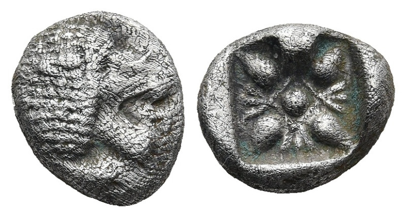 IONIA. Miletos. (6th-5th centuries BC).
AR Diobol (8,7mm 1,11g)
Obv: Forepart ...