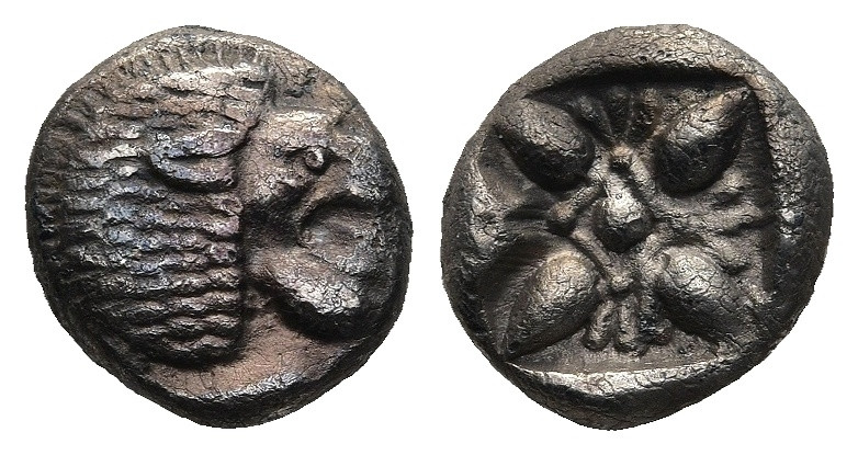 IONIA. Miletos. (6th-5th centuries BC).
AR Diobol (9,1mm 0,96g)
Obv: Forepart ...