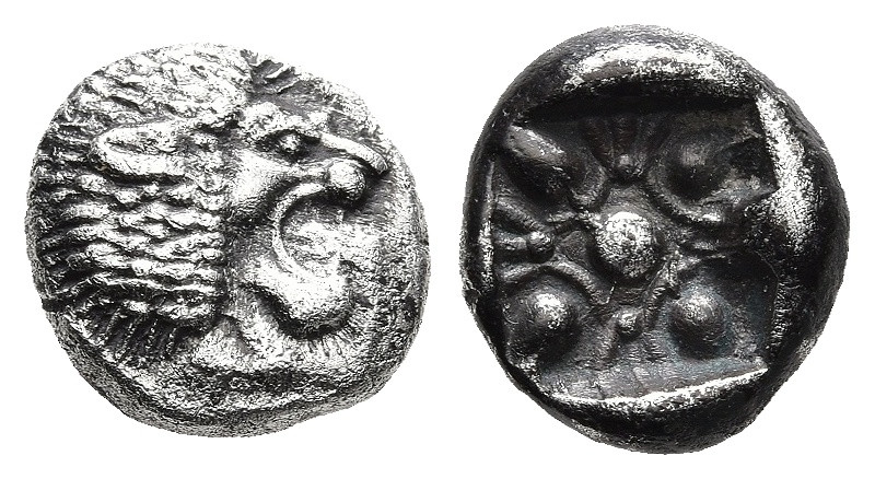 IONIA. Miletos. (6th-5th centuries BC).
AR Diobol (8,8mm 1g)
Obv: Forepart of ...