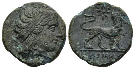 IONIA. Miletos. (Circa 350-300 BC).
AE Bronze (18,1mm 4,02g)
Obv: Laureate head of Apollo right
Rev: Lion standing right, looking back, star above,...