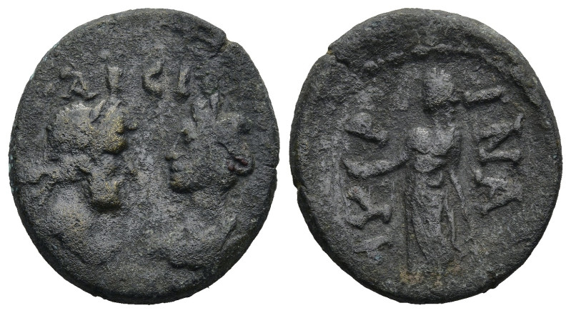 AEOLIS. Myrina. Hadrian, with Sabina (AD 117-138)
AE Bronze (18,8mm 4,34g)
Obv...