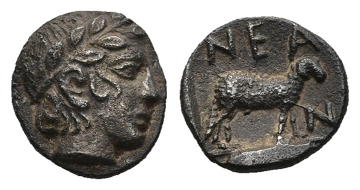 TROAS. Neandria. (Circa 350-340 BC).
AR Obol (8,6mm 0,55g)
Obv: Laureate head ...