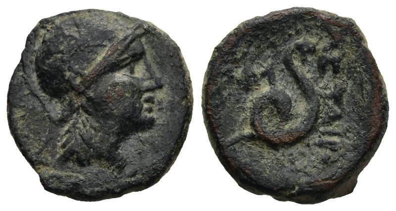 KINGS of PERGAMON. Philetairos. (200-133 BC)
AE Bronze (15,4mm 3,3g)
Obv: Helm...