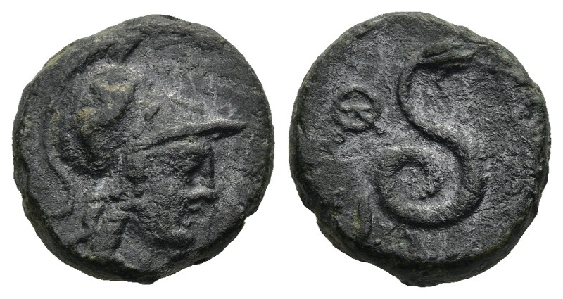 KINGS of PERGAMON. Philetairos. (200-133 BC)
AE Bronze (15,4mm 3,3g)
Obv: Helm...