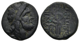 MYSIA. Pergamon. (Mid-late 2nd century BC).
AE Bronze (16,5mm 4,3g)
Obv: Laureate head of Asklepios right
Rev: ΑΣΚΛΗΠΙΟΣ / ΣΩΤΗΡΟΣ. Serpent-entwine...